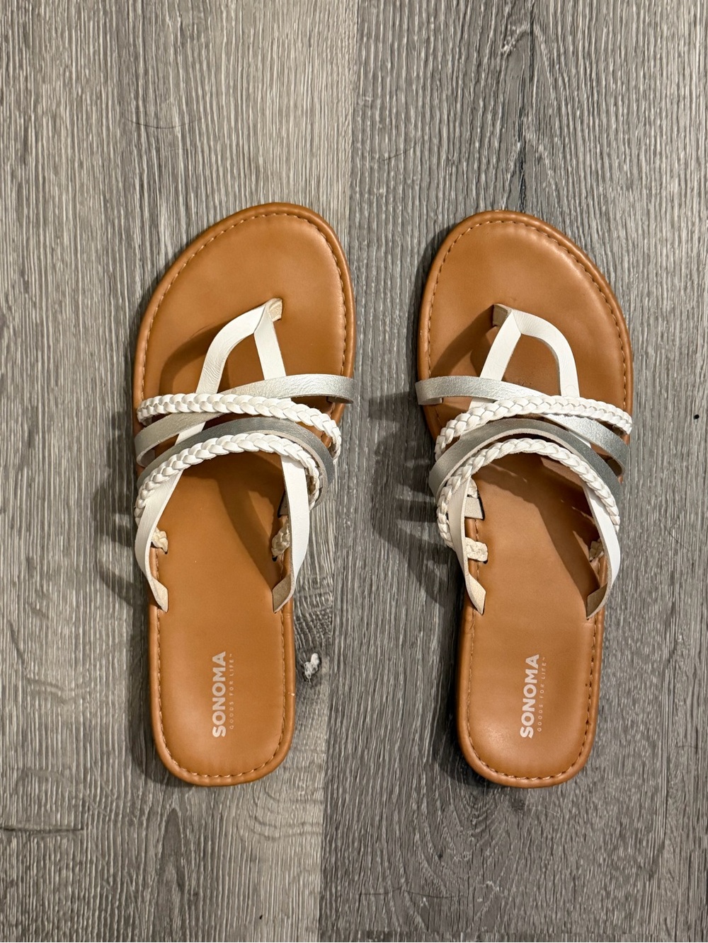Sonoma Tan Footbed Sandals with White Braided Straps